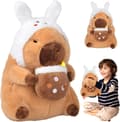 30cm Simulation Capybara Soft Plush Toy, Cute Plushies Guinea Pig Stress Toy, Capybara Stuffed Plush Teddy Bear with Rabbit Hat