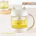 Miniatyrbild 2 av 5: Kattglas tekopp vattenflaska - med 250 ml (8oz) fiskbrödsinfusionsfilterfilter (vit)
