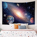 Miniatyrbild 4 av 4: 150x100cm Kosmos Gobeläng, Jorden Måne Planet Meteorit Stjärnhimmel Galax Väggbonad för Sovrum