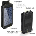 Miniatyrbild 4 av 4: Solcellsladdare 20000mAh Solcellsladdare Vattentät Bärbar Laddare med Dubbel 5V USB-port/LED black
