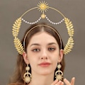 Miniatyrbilde 3 av 5: Gudinne Halo Krone Rhinestone Måne Blad Krone Hodebånd Tiara Måne Boho Hodeplagg med Måne Stjerne Dangle Øredobber for Kvinner Jenter