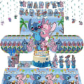 Pikkukuva 1 / 5: Sininen ommel Syntymäpäiväjuhlat Koristeet Piirretty Lilo Ja Stitch Teema Astiastosetti Kupit Lautasia Ilmapallo Lapsi Juhlatarvikkeet 5pcs set