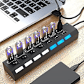 Miniatyrbilde 3 av 5: Svart 7-porters USB-hub med høy hastighet, multisplitter, ekspansjonsstrømadapter for PC bærbar PC -GSL