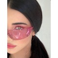 Miniatyrbild 4 av 5: AIEYEZO Ramlösa Y2K Solglasögon Kvinnor Män Överdimensionerade Mode Wrap Around Ramlösa Solglasögon pink