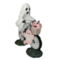 Pikkukuva 1 / 5: Halloween-aave ja vaaleanpunainen kurpitsakoriste, söpö aave pyöräilee patsas, pelottava hartsipöytäpatsas, käsintehty hauska aavekoriste -CHN