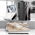 Miniatyrbilde 2 av 5: Etui til Samsung Galaxy Z Fold 6 med pennlomme, Z Fold 6 etui med glassbelegg, hybrid lær, allsidig etui med skjermbeskytter carbon fiber