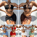 Miniatyrbillede 3 af 3: Sommer Bikini Trekant Badedragt Kvinder Halter Badetøj Nederdel 3 Dele Sæt Elegant Badetøj Y-Z-T ZD B2 s
