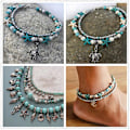 Miniatyrbillede 4 af 5: 1 æske DIY 8 sæt Boho skalperler strand charme ankelkæde armbåndsfremstillingskit justerbar fodkæde smykker med søstjerne skal charme turkis sten