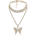 Miniatyrbilde 1 av 3: Sommerfugl Cuban Link Halskjede Sett, Kvinner Hip Hop Choker Stor Sommerfugl Anheng Halskjede Kjede sliver