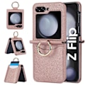 Miniatyrbild 1 av 5: Plånboksfodral för Z Flip 6, RFID-blockering Korthållare Läder Stötskyddande Fodral för Samsung Galaxy Z Flip 6 med Ringhållare rose gold