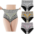Miniatyrbild 1 av 4: 3 st kvinnors bomullsbikini trosor magekontroll shapewear underkläder spets hög midja trosor rumpa lyftare body shaper trosor midja ff E red-orange-yellow