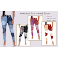 Pikkukuva 1 / 5: Naiset Keskikorkea Joustava Patchwork Denim Housut Farkut B2 ZD V m