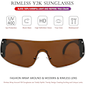 Miniatyrbillede 4 af 5: AIEYEZO Rimless Y2K Solbriller til Kvinder og Mænd Oversized Fashion Wrap Around Rammeløse Solbriller brown