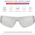 Miniatyrbilde 4 av 5: AIEYEZO Rimless Y2K Solbriller Kvinner Menn Oversized Fashion Wrap Around Rammeløse Solbriller silver mirrored