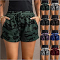 Miniatyrbilde 1 av 4: Leopardmønstrede shorts for kvinner, komfortable shorts med snøring i midjen og lommer s