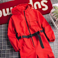 Miniatyrbillede 4 af 5: Børne Halloween Squid Game Cosplay Jumpsuit Kostume Sæt - HZ red + triangle mask 4-5 years old