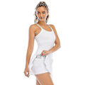 Miniatyrbild 1 av 5: Kvinnors Tennis Klänning Träning Set 2 I 1 Med Telefonficka Solid Färg Bodysuit Svart Vit Spandex Yoga Fitness Gym Träning Tummy Control Butt Lift B white