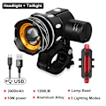 Miniatyrbild 1 av 5: T6 LED MTB Cykel Bak- & Framlyktor, USB Laddningsbar headlight*tail light