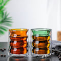 Miniatyrbilde 3 av 3: OuZhan 200ml Fargetråd Kaffe Glasskopp Dobbelvegget Isolerende Vin Whisky Kanne blue