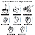 Miniatyrbillede 2 af 5: 8 stk Vintage Punk Ringe Blæksprutte Drager Slange Justerbar Ring