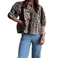 Miniatyrbilde 3 av 4: Kvinners Topper Leopard Print Hollow Out Skjorter Causal Kort Ermet Blonder Opp Topper ZD