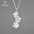 Miniatyrbillede 1 af 5: Ægte 925 Sterling Sølv Lang Elegant Forglemmigej Blomster Vedhæng Mode Smykker Kæder og Halskæde til Kvinder Gave mix colour pendant and chain
