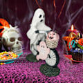 Pikkukuva 3 / 5: Halloween-aave ja vaaleanpunainen kurpitsakoriste, söpö aave pyöräilee patsas, pelottava hartsipöytäpatsas, käsintehty hauska aavekoriste -CHN
