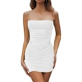 Pikkukuva 5 / 5: Naisten seksikkäät kesäiset kaksiosaiset asut Bandeau Going Out -crop topit vartalonmyötäiset hame setit Minimekko -GSL5.28 white