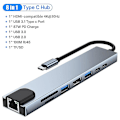 Miniatyrbild 5 av 5: 8-i-1 USB-C-hubb Typ C till USB 3.0 4k Hdmi Pd-adapter för Iphone Macbook Pro/air -CNSZ