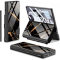 Miniatyrbild 1 av 5: Fodral för Samsung Galaxy Z Fold 6 med pennfack, Z Fold 6 fodral pläterat glas hybridläder All-Inclusive fodral med skärmskydd black gold