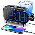 Miniatyrbild 2 av 4: Projektionsväckarklockradio med 180 projektor, 7 ljud dubbla larm, snooze, dimbar LED-displayklocka för barn ZD R