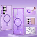 Miniatyrbild 1 av 5: Magnetiskt Glitter Transparent Skal för Samsung Galaxy S24 Robust Bling Cover TPU Bumper Stötskyddande Telefonfodral Kompatibelt med MagSafe purple for galaxy s24 plus