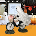 Pikkukuva 2 / 5: Halloween-aave ja vaaleanpunainen kurpitsakoriste, söpö aave pyöräilee patsas, pelottava hartsipöytäpatsas, käsintehty hauska aavekoriste -CHN