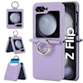 Miniatyrbild 1 av 5: Plånboksfodral för Z Flip 6, RFID-blockering Korthållare Läder Stötskyddande Fodral för Samsung Galaxy Z Flip 6 med Ringhållare purple
