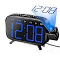 Miniatyrbild 1 av 4: Projektionsväckarklockradio med 180 projektor, 7 ljud dubbla larm, snooze, dimbar LED-displayklocka för barn ZD R