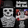 Miniatyrbilde 5 av 5: Skallemaske Skummel Full Head Skeleton Headgear Skummel Biokjemisk Maske Realistisk Halloween Cosplay Lat -GDZD mask-hat not included