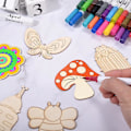 Miniatyrbild 4 av 4: 60 st träutskärningar prydnader för hantverk fjäril blomma oavslutade träskivor DIY måla hantverk tomma hängande utsmyckning för barn målning skola
