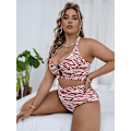 Miniatyrbillede 2 af 5: Ny oversized stribet print, multi-farvet højtaljet, rygløs snøret, hullet, sexet split bikini til kvinder Y-Z-T ZD B2 4xl