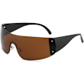 Miniatyrbillede 1 af 5: AIEYEZO Rimless Y2K Solbriller til Kvinder og Mænd Oversized Fashion Wrap Around Rammeløse Solbriller brown