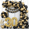 Miniatyrbild 1 av 5: Grattis på födelsedagen Banner Ballong Fest Deko Set, 120*80cm Stor Födelsedag Banner Deko Svart Guld Banner & Ballong, Födelsedag Banner Grattis på födelsedagen Fest Su 30 years old
