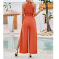 Miniatyrbild 2 av 4: Kvinnor Bärbar Off-Shoulder Jumpsuit Solid Färg Ärmlös Hög Midja Split Bred Ben Byxor Romper Jumpsuit -GSL ZD C m