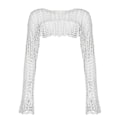 Miniatyrbilde 1 av 5: Dame Hullete Ut Heklet Strikkede Topper Genser Genser Genser Lang Ermet Genser Beskåret Genser Dekk Genser Pullover Topper 5,29 l