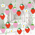 Miniatyrbilde 1 av 5: 32 stk Jordbær Festdekorasjoner, Jordbær Hengende Spiral Bær Første Bursdag Banner, Jordbær Folie Spiraler Tak for Babyshower 3 set