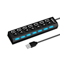 Miniatyrbilde 1 av 5: Svart 7-porters USB-hub med høy hastighet, multisplitter, ekspansjonsstrømadapter for PC bærbar PC -GSL