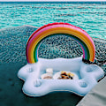 Miniatyrbillede 4 af 5: Flydende bar til poolparty, oppustelige kopholdere og køler, farverig sky-iskasse til drikkevarer, 1 stk., 6. juni 15
