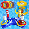 Miniatyrbild 1 av 4: Pool Floats Toys Games Set - Flytande basketkorg uppblåsbar Cross Ring Toss Game Toys för barn Vuxna Simbassäng Vattenspel -GSLA