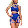 Miniatyrbilde 4 av 4: Kvinners Rave-antrekk Utskåret Nettingtopp Booty Shorts Bunn Choker 3stk Babydoll Nattøy Festivalundertøy -JRZD red