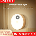 Miniatyrbillede 2 af 5: 1 stk USB Genopladelig LED Rund Bevægelsessensor Natlys Under Skab Lys Skab