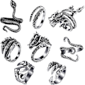Miniatyrbillede 1 af 5: 8 stk Vintage Punk Ringe Blæksprutte Drager Slange Justerbar Ring
