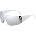 Miniatyrbillede 1 af 5: AIEYEZO Rimless Y2K Solbriller til Kvinder og Mænd Oversized Fashion Wrap Around Rammeløse Solbriller silver mirrored